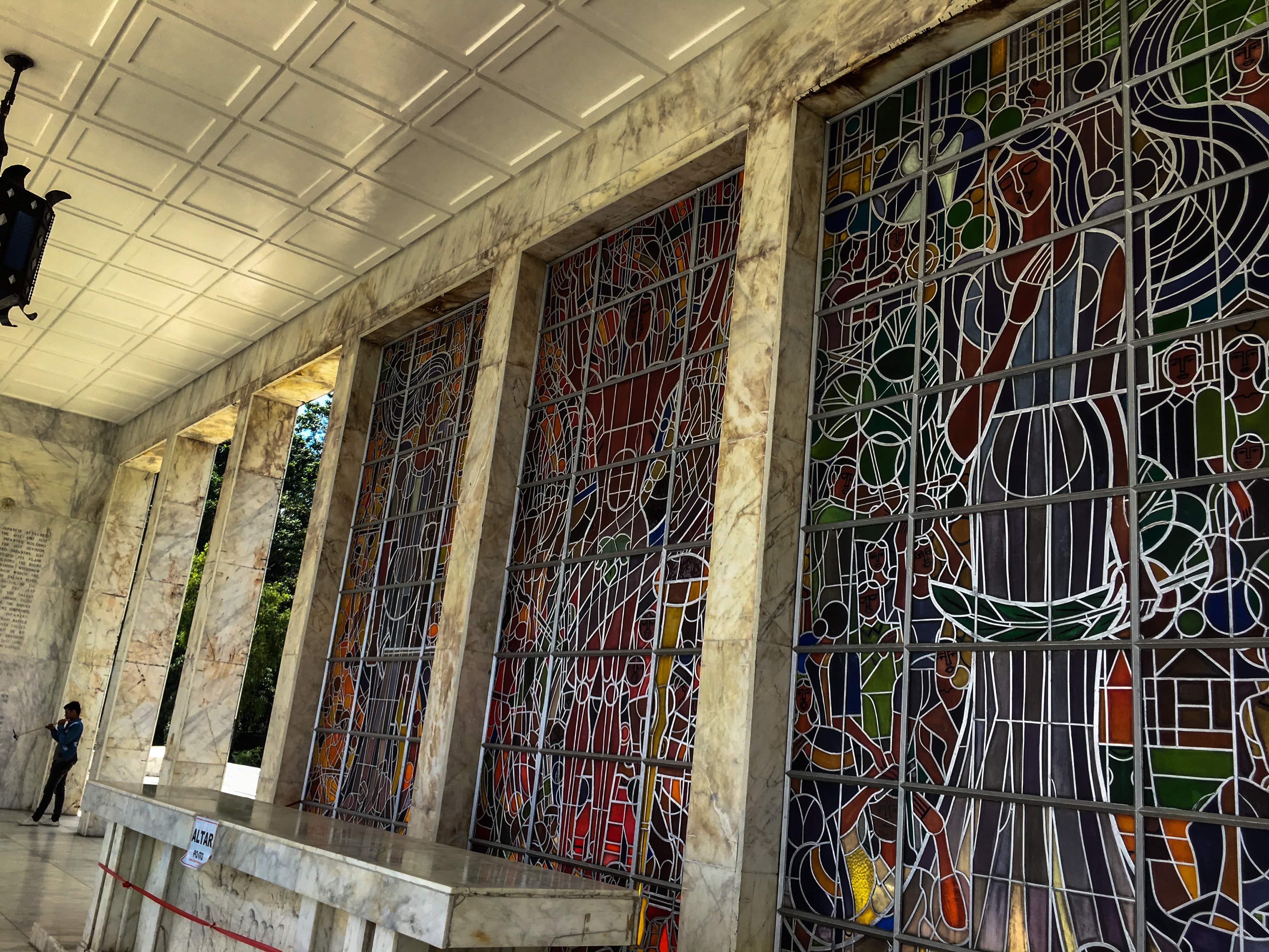 mosaic glass murals and altar in collonade of dambana ng kagitingan at mount samat bataan